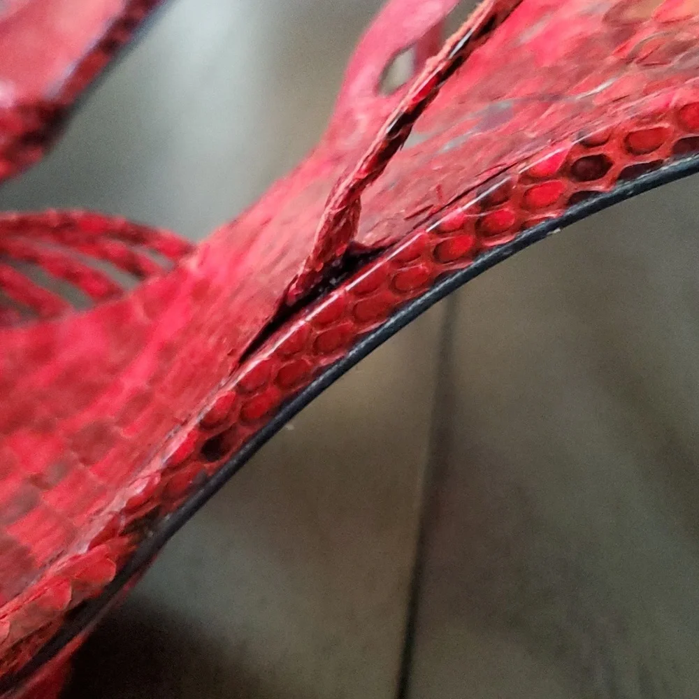 René Caovilla Snakeskin Slingback Heel Sandals, Red, 39EU (9US) - Picture 12 of 15